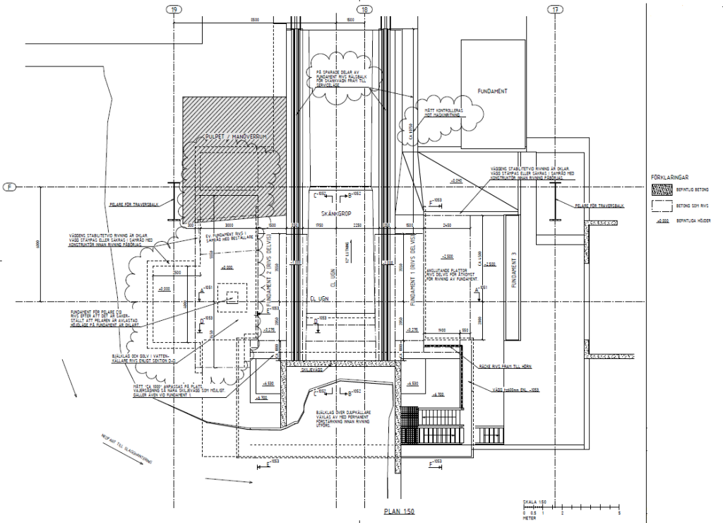 Planritning över hela arbetsområdet och förutsättningar för demontering och schaktning. Projektör/ritning: NCC